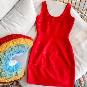 SOLD// Vintage 90’s Red Body Con Dress Square Neck